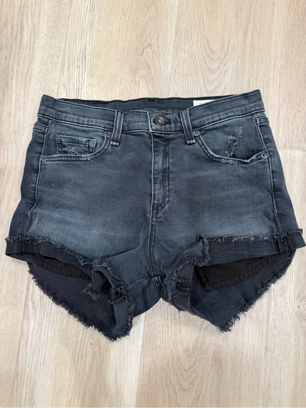 Rag & Bone JEAN Black High Rise Cutoff Denim Shorts Raw Hem Size 26